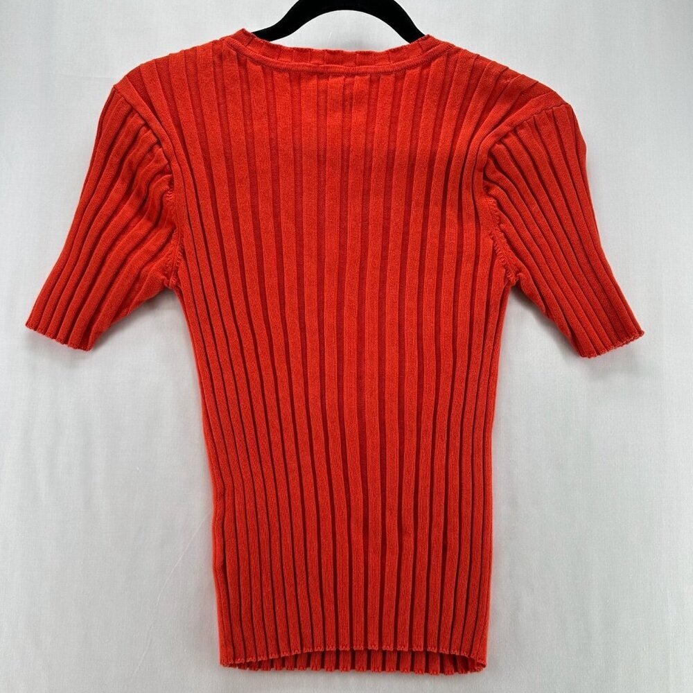 Cabi Sweater Womens M Ribbed Round Neck Short Sleeve Pullover Cotton Blend Red - Picture 2 of 11